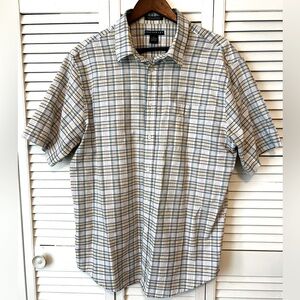Consensus Sportswear button down short sleeve wrinkle resistant stripes plaid XL